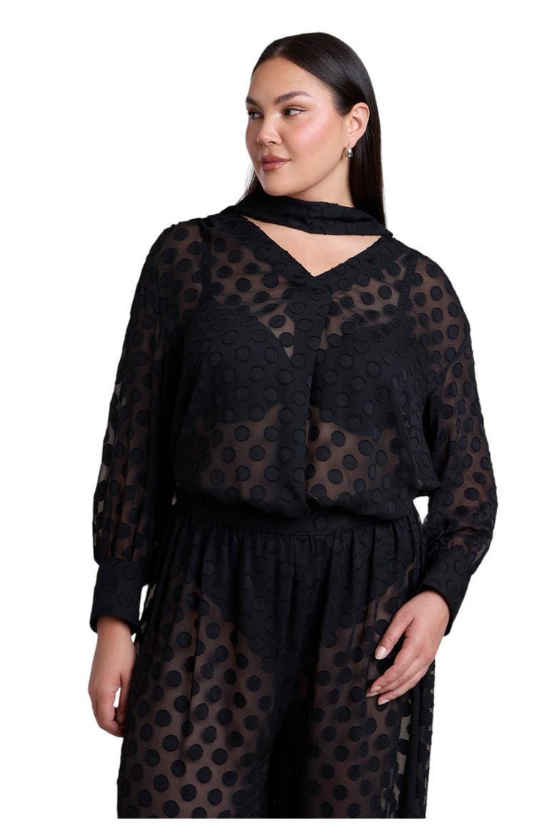 Sheer Polka Dot Blouse With Neck Tie (plus), Main, color, BLACK ONYX