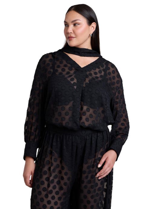 Sheer Polka Dot Blouse With Neck Tie (plus)
