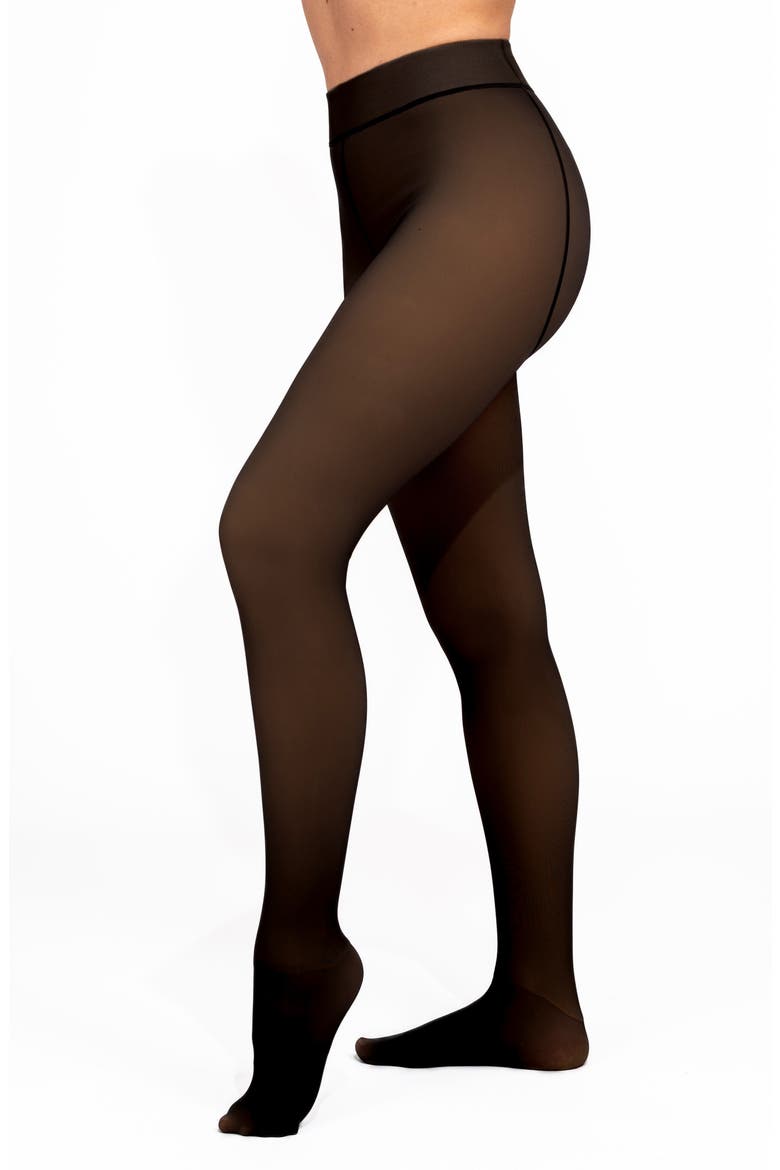 Faux Sheer Fleece Lined Tights, Main, color, BLACK