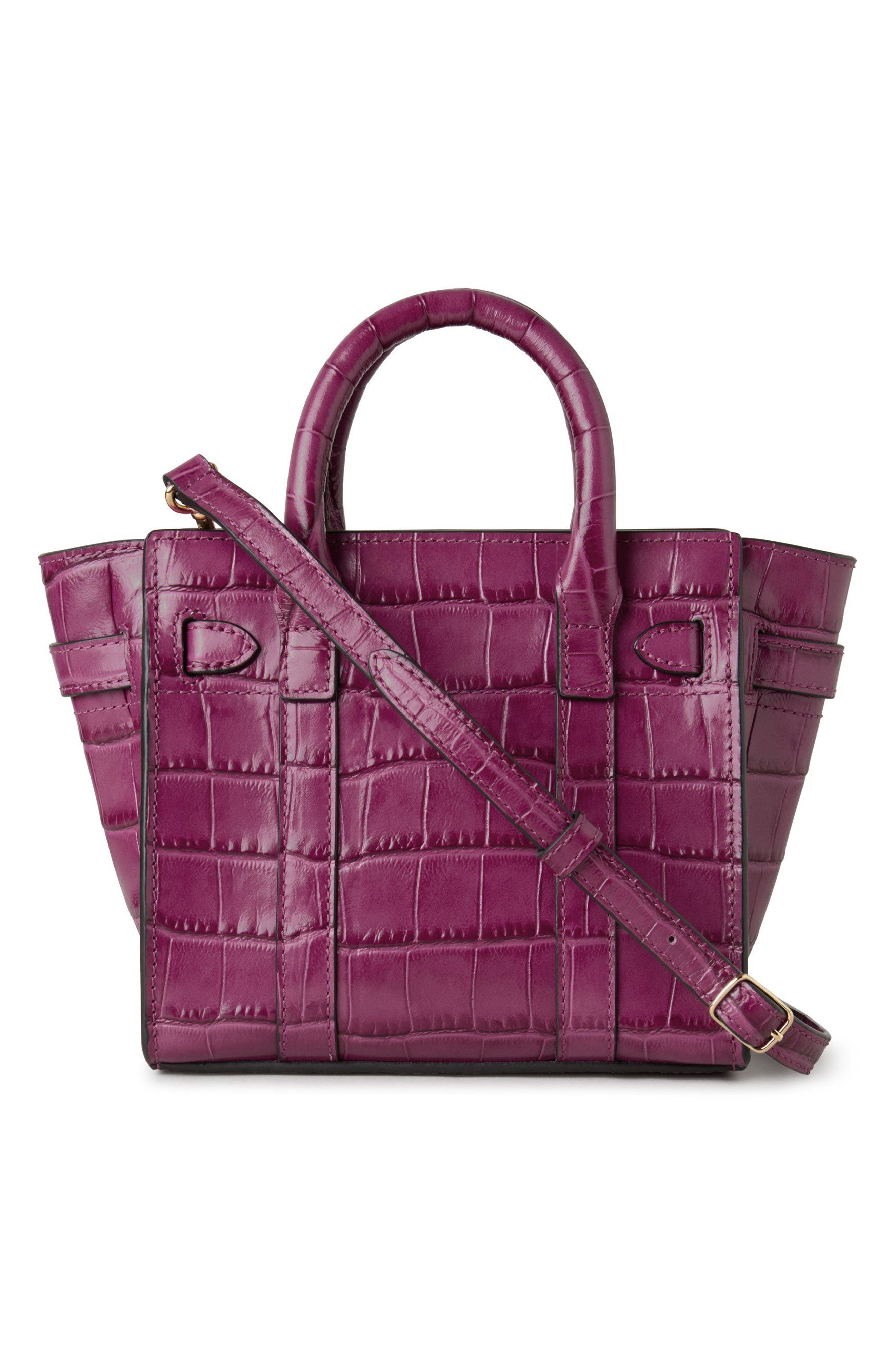 Mulberry Micro Zipped Bayswater Croc Embossed Leather Satchel, Alternate, color, 