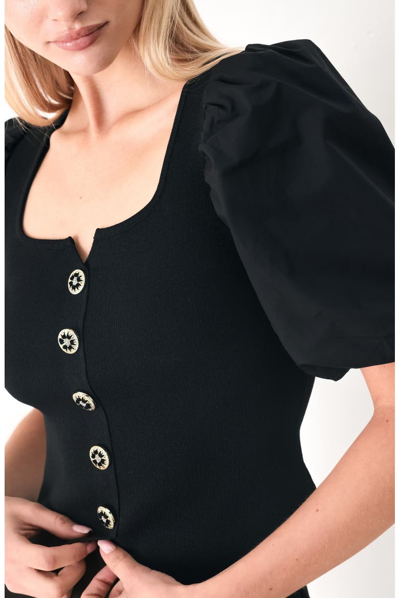 Puff Sleeve Rib Top, Alternate, color, BLACK