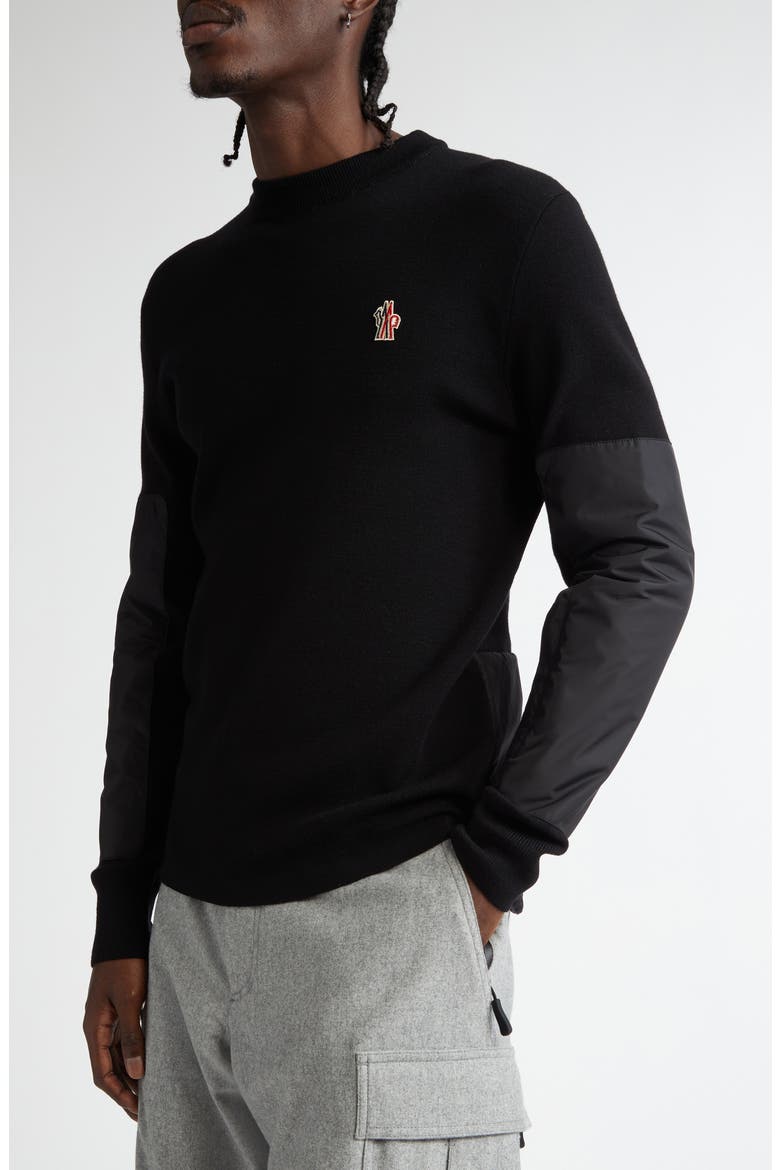 Insulated Wool & Nylon Crewneck Sweater, Alternate, color, BLACK