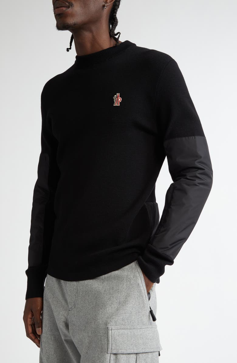 Moncler Grenoble Insulated Wool & Nylon Crewneck Sweater, Alternate, color, Black