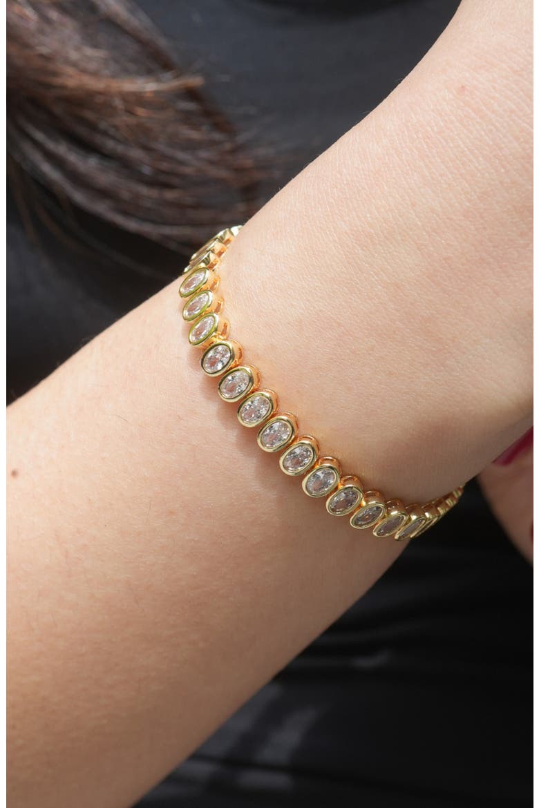 Oval Cubic Zirconia Bezel Tennis Bracelet, Alternate, color, GOLD