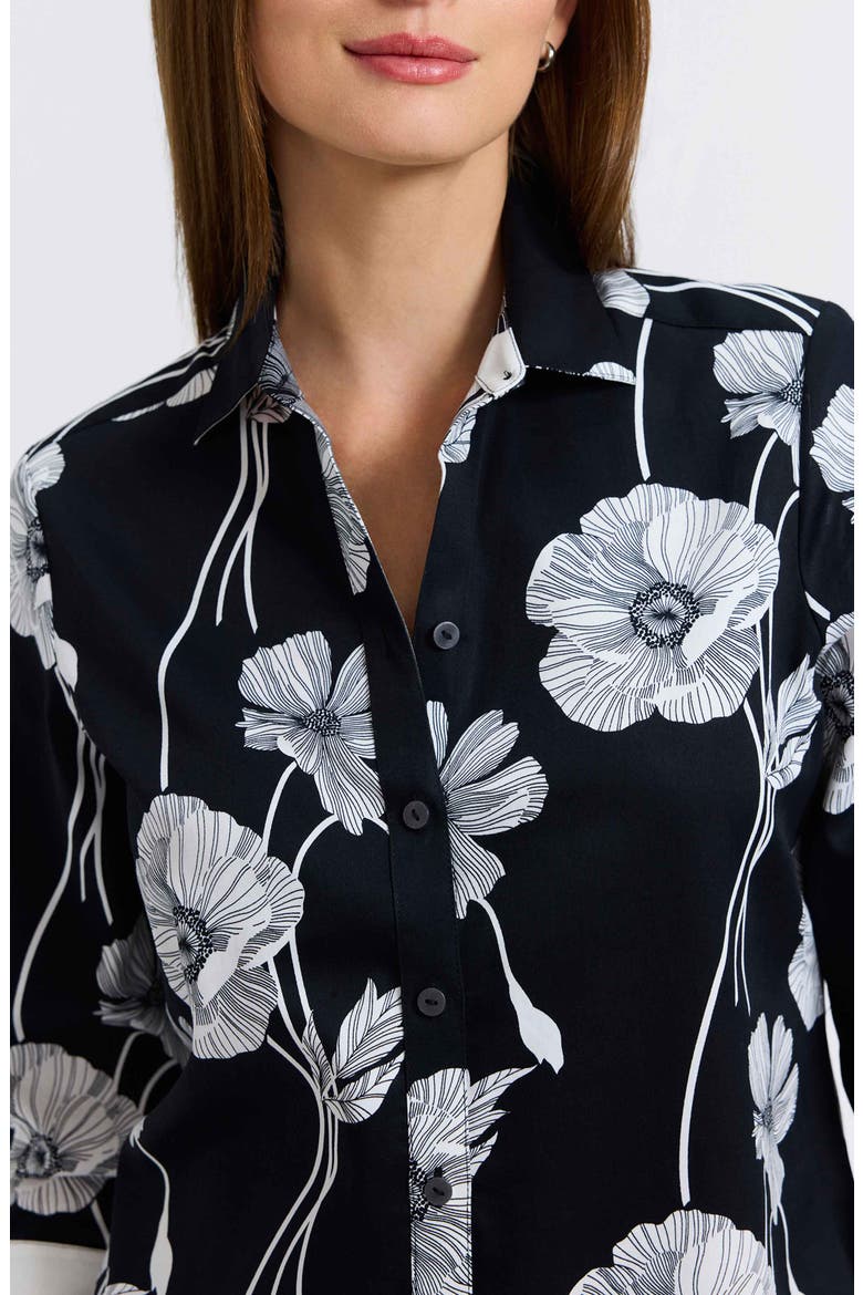 Marina Poppy Print Cotton Button-Up Shirt, Alternate, color, BLACK/ WHITE