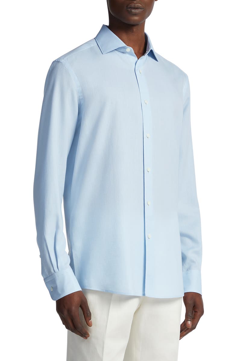 ZEGNA Cashco Cotton & Cashmere Button-Up Shirt, Main, color, 