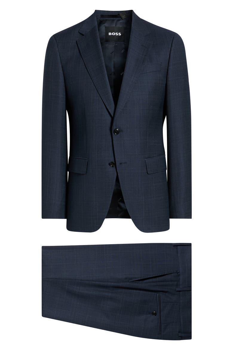 Huge Slim Fit Navy Microcheck Virgin Wool Suit, Main, color, NAVY