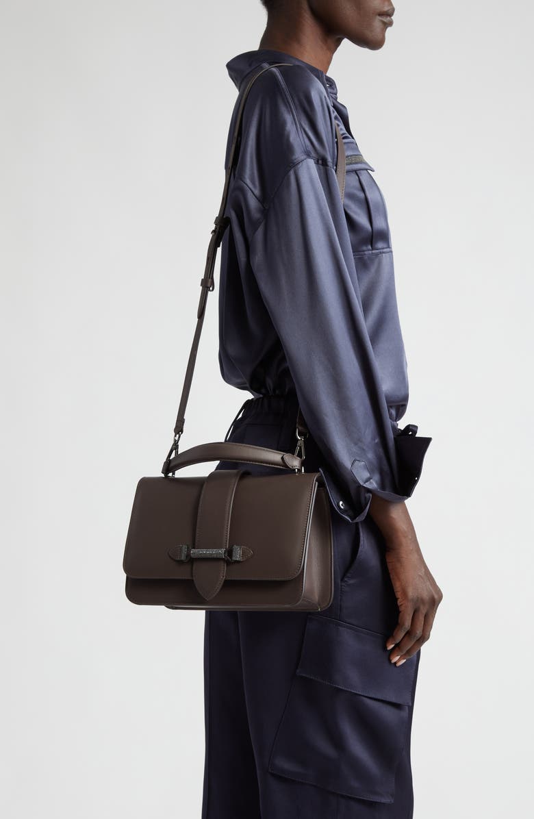 Brunello Cucinelli Medium Monili Trim Leather Top Handle Bag, Alternate, color,