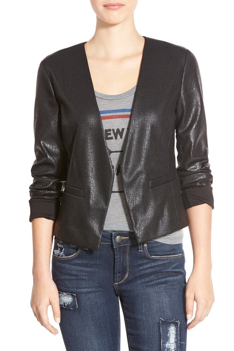 Foiled Blazer, Main, color, BLACK