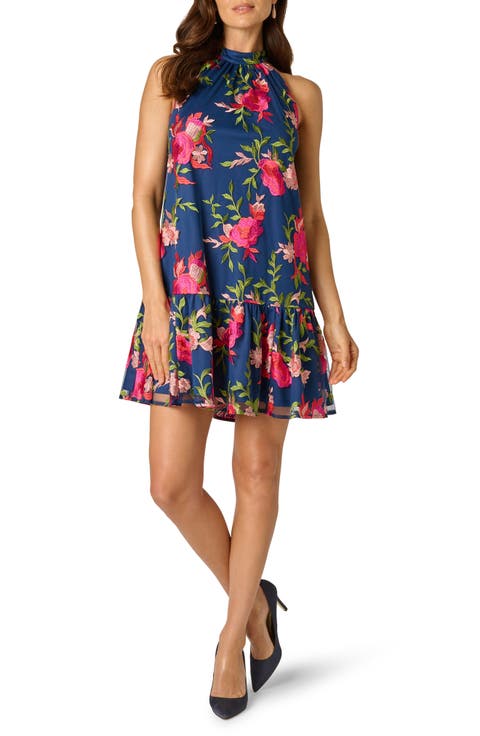 Embroidered Floral Mock Neck Minidress