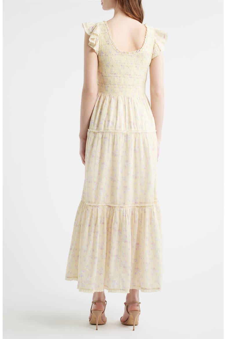 Chessie Floral Tiered Midi dress, Alternate, color, LEMON SPRITZ