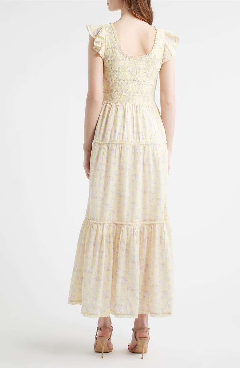 LoveShackFancy Chessie Floral Tiered Midi dress, Alternate, color, 