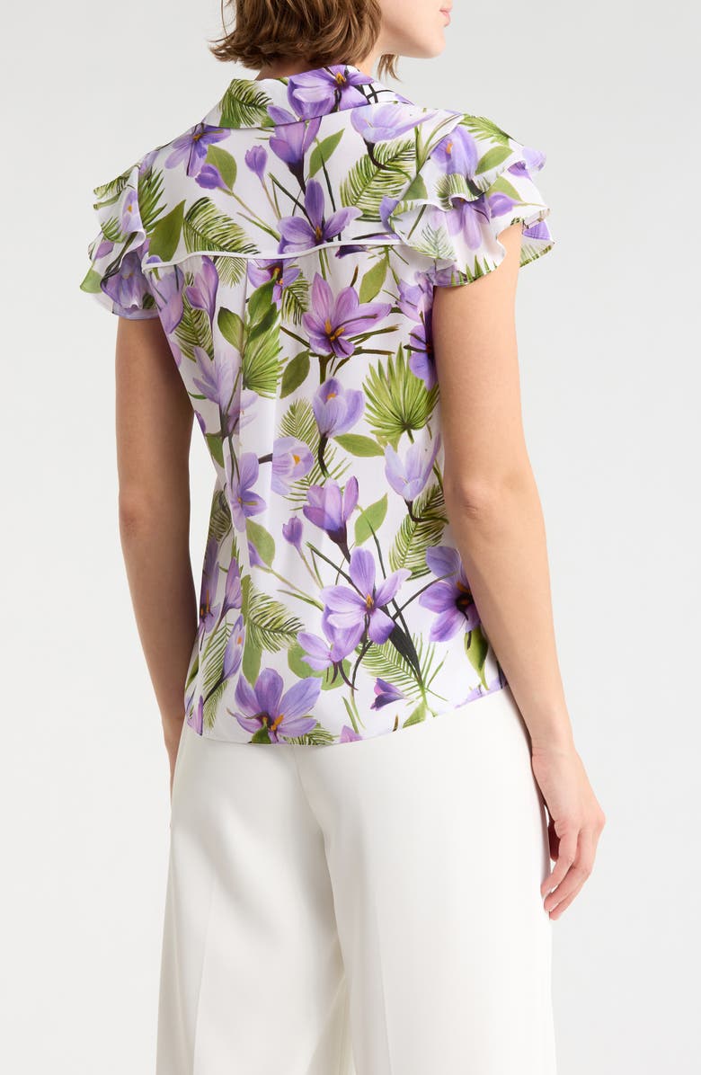 Alice + Olivia Ziggy Ruffle Cap Sleeve Top, Alternate, color, Floral Palm Cream
