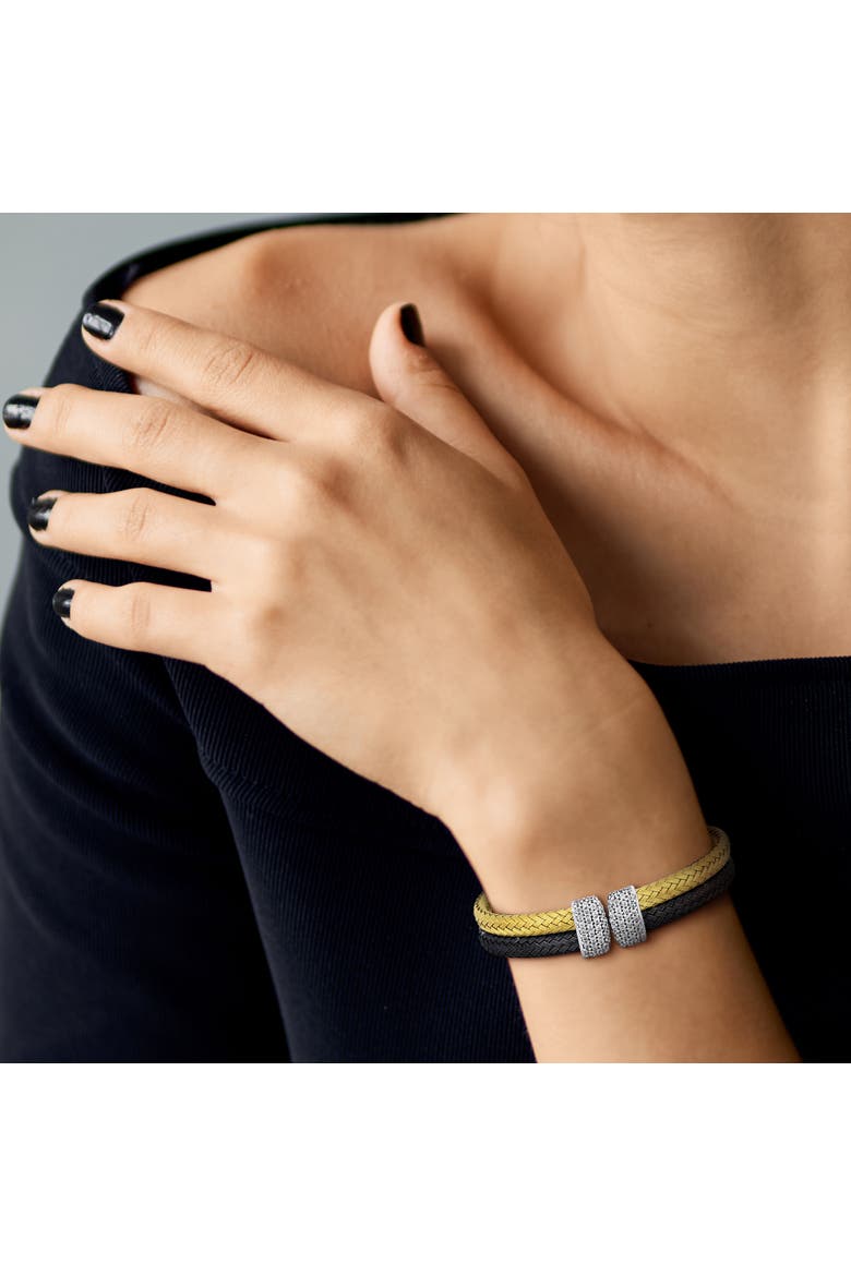 Cubic Zirconia Double Row Bangle, Alternate, color, Yellow & Black Plated Silver