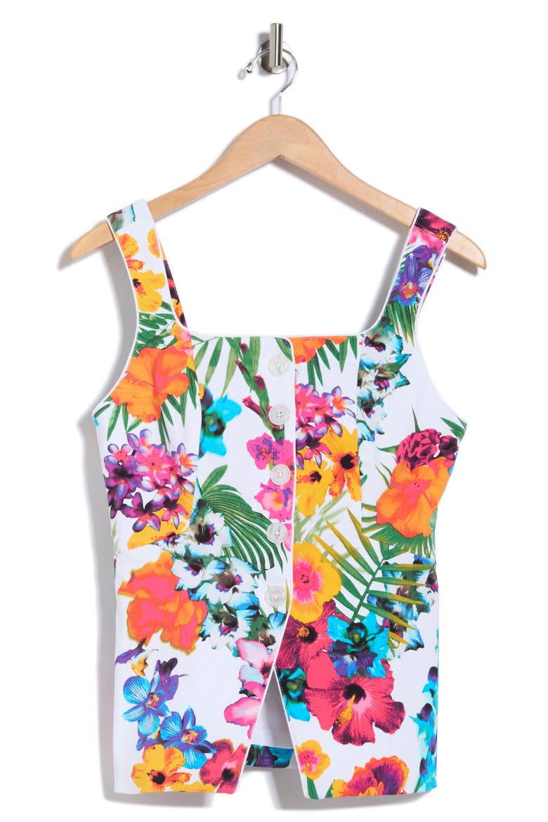 Tropical Floral Button Vest, Main, color, HIBISCUS WHITE