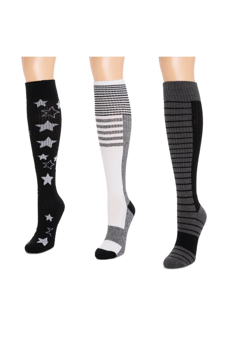 Cotton Rib Compression Knee-High Socks 3 Pair Pack, Alternate, color, Ebony