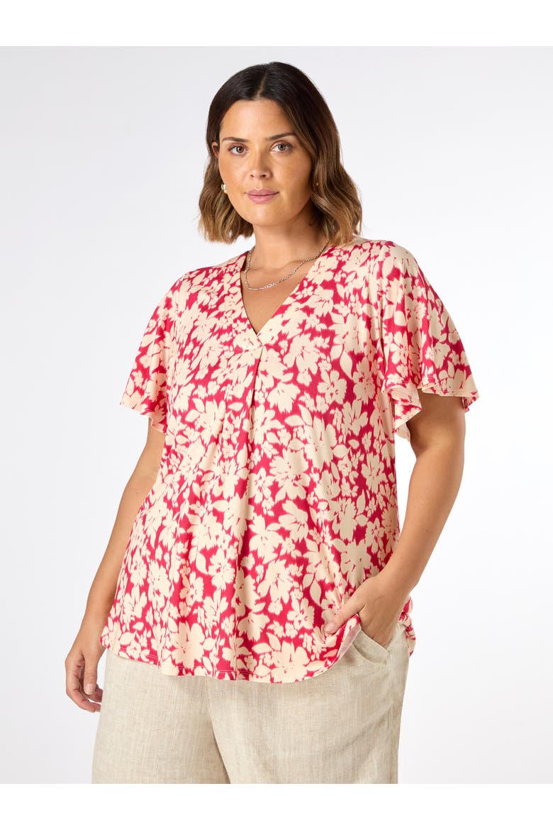 Floral Print Jersey Pleat Front Top, Main, color, Pink