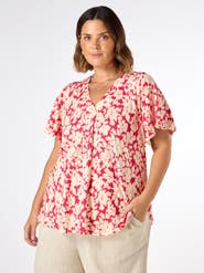 Live Unlimited Floral Print Jersey Pleat Front Top