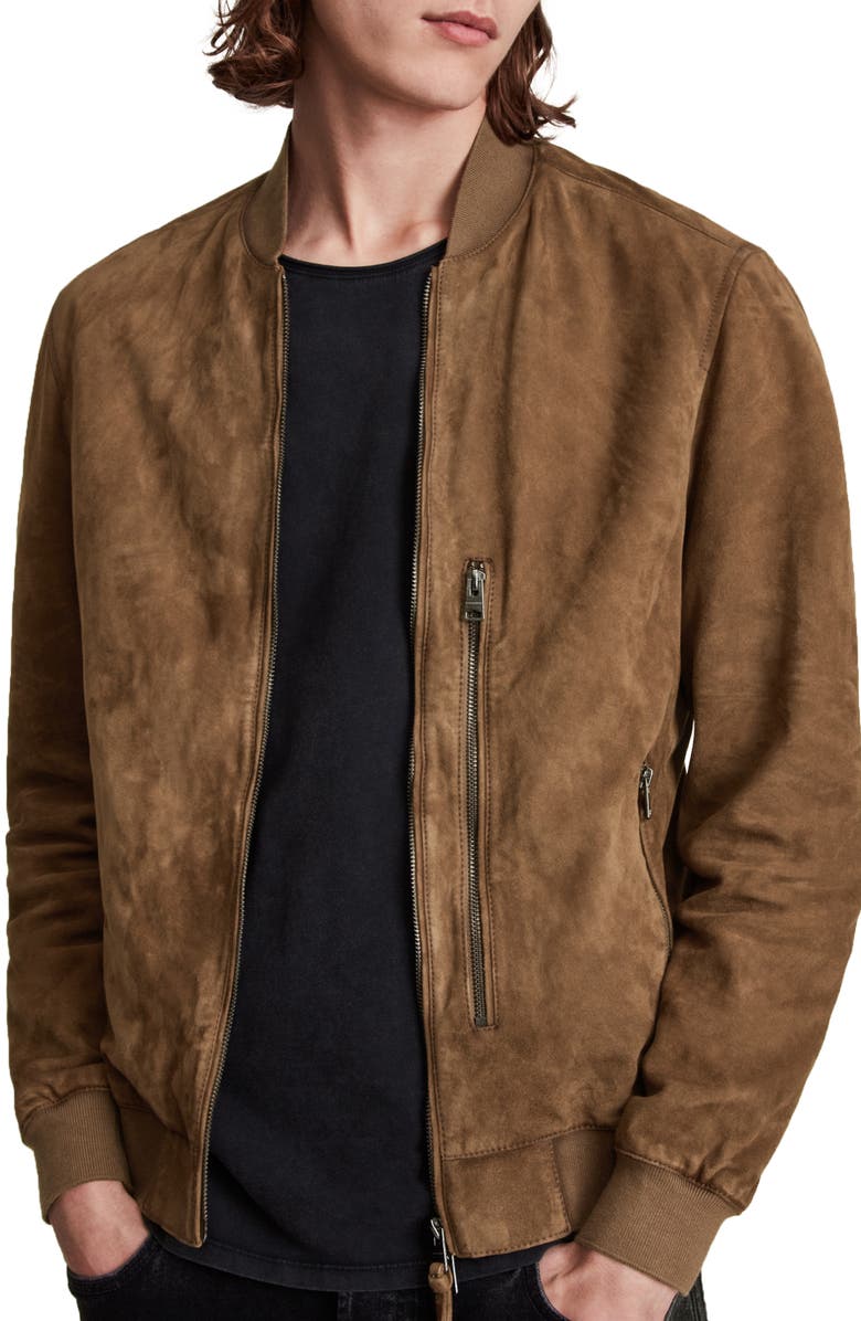 AllSaints Bergen Suede Bomber Jacket, Alternate, color,