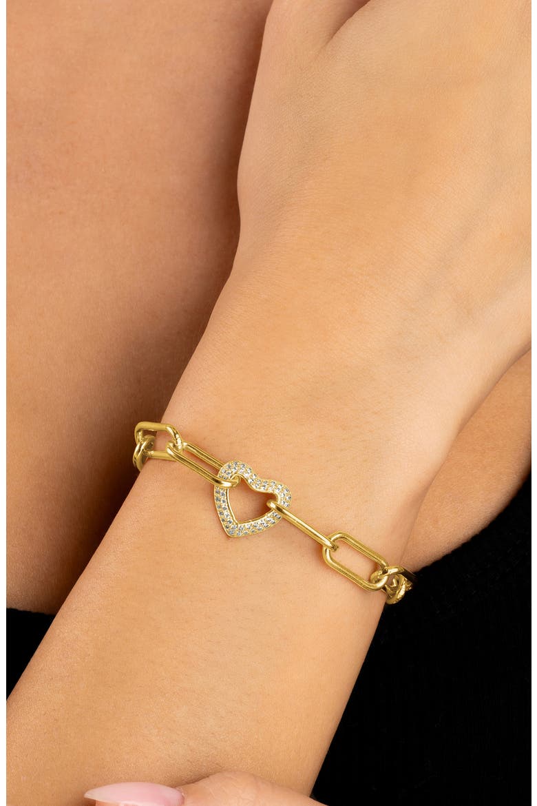 Ariya Pavé Cubic Zirconia Heart Bracelet, Alternate, color, GOLD