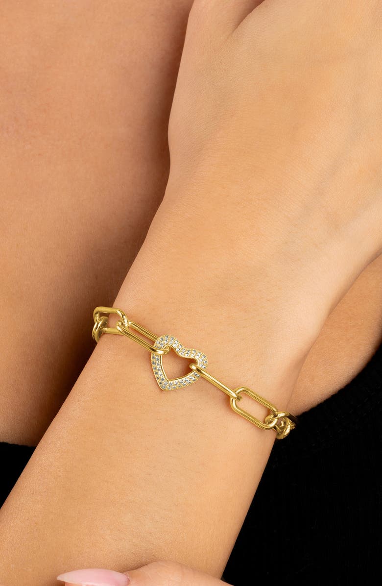 Sterling Forever Ariya Pavé Cubic Zirconia Heart Bracelet, Alternate, color, Gold