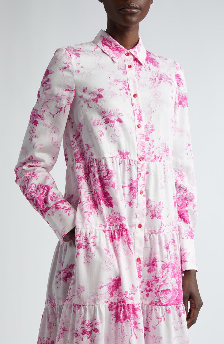 Erdem Floral Print Long Sleeve Tiered Shirtdress, Alternate, color, 