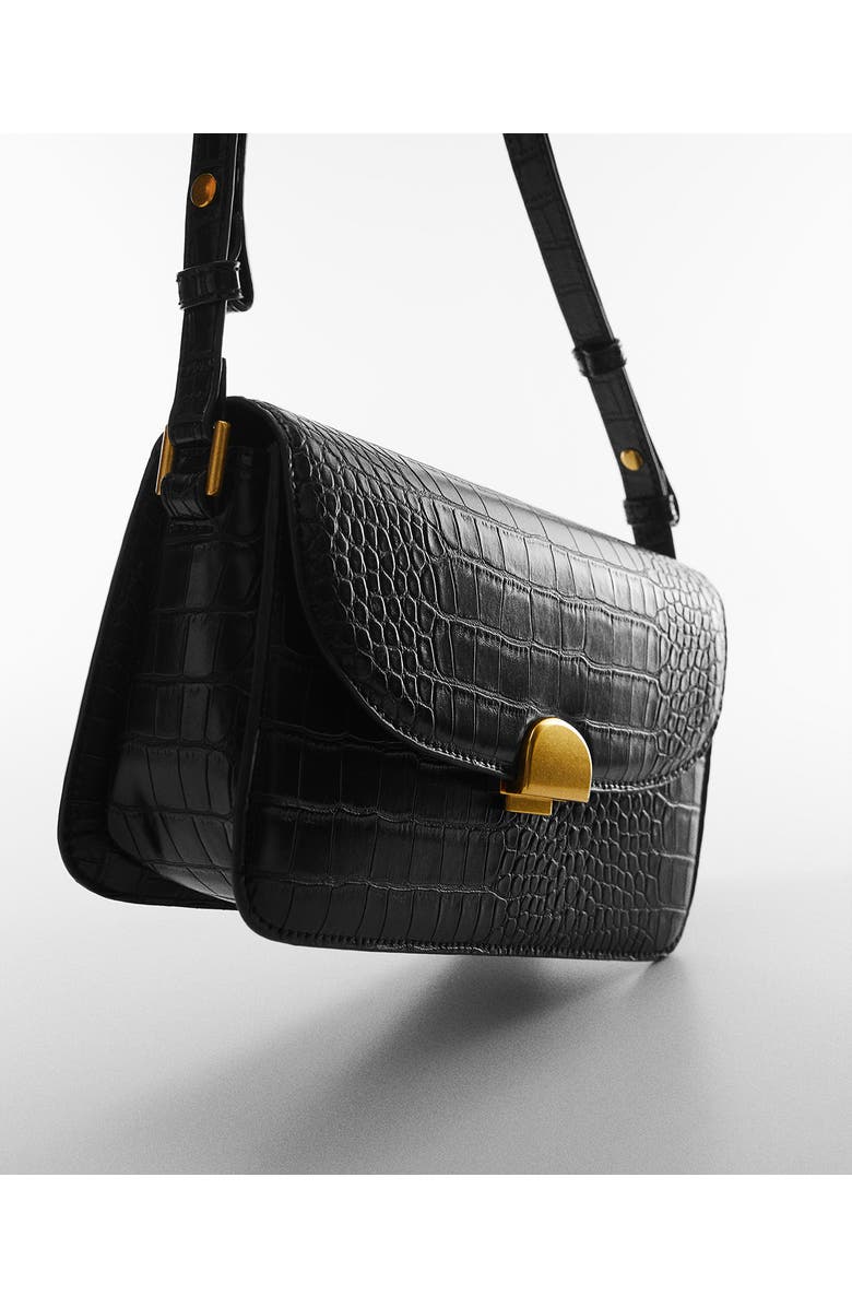 MANGO Croc Embossed Faux Leather Shoulder Bag, Alternate, color,