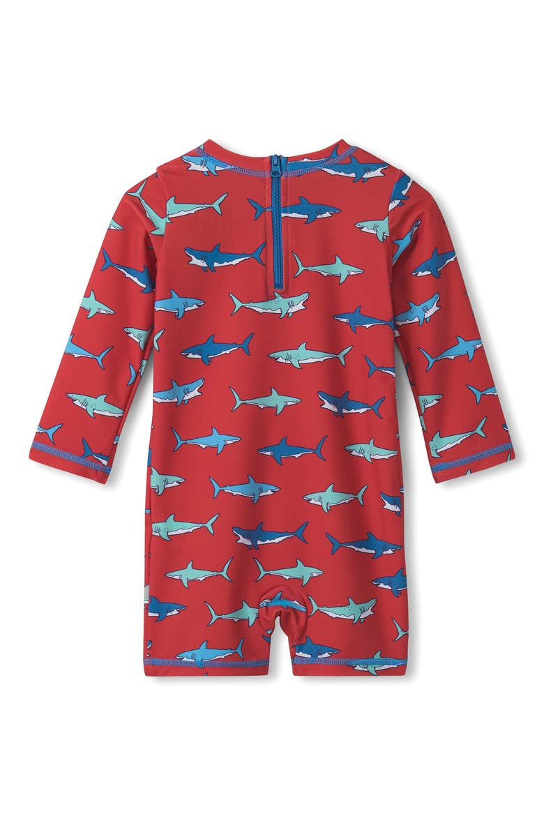 Hungry Sharks Long Sleeve One-Piece Rashguard Swimsuit, Alternate, color, CHRYSANTHEMUM