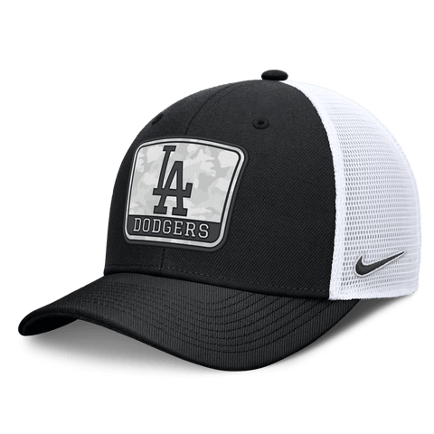 Men's Nike Black/White Los Angeles Dodgers Camo Rise Trucker Dri-FIT Adjustable Hat