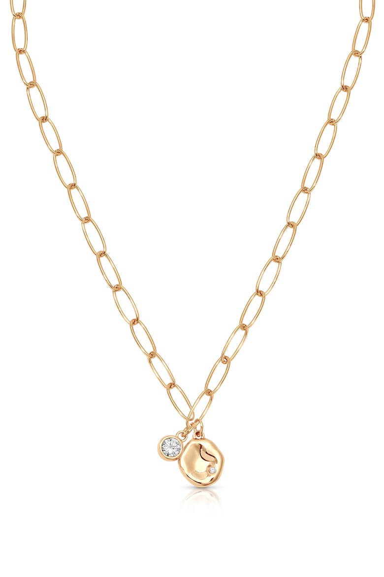 Double Charm Paperclip Chain Necklace, Alternate, color, GOLD