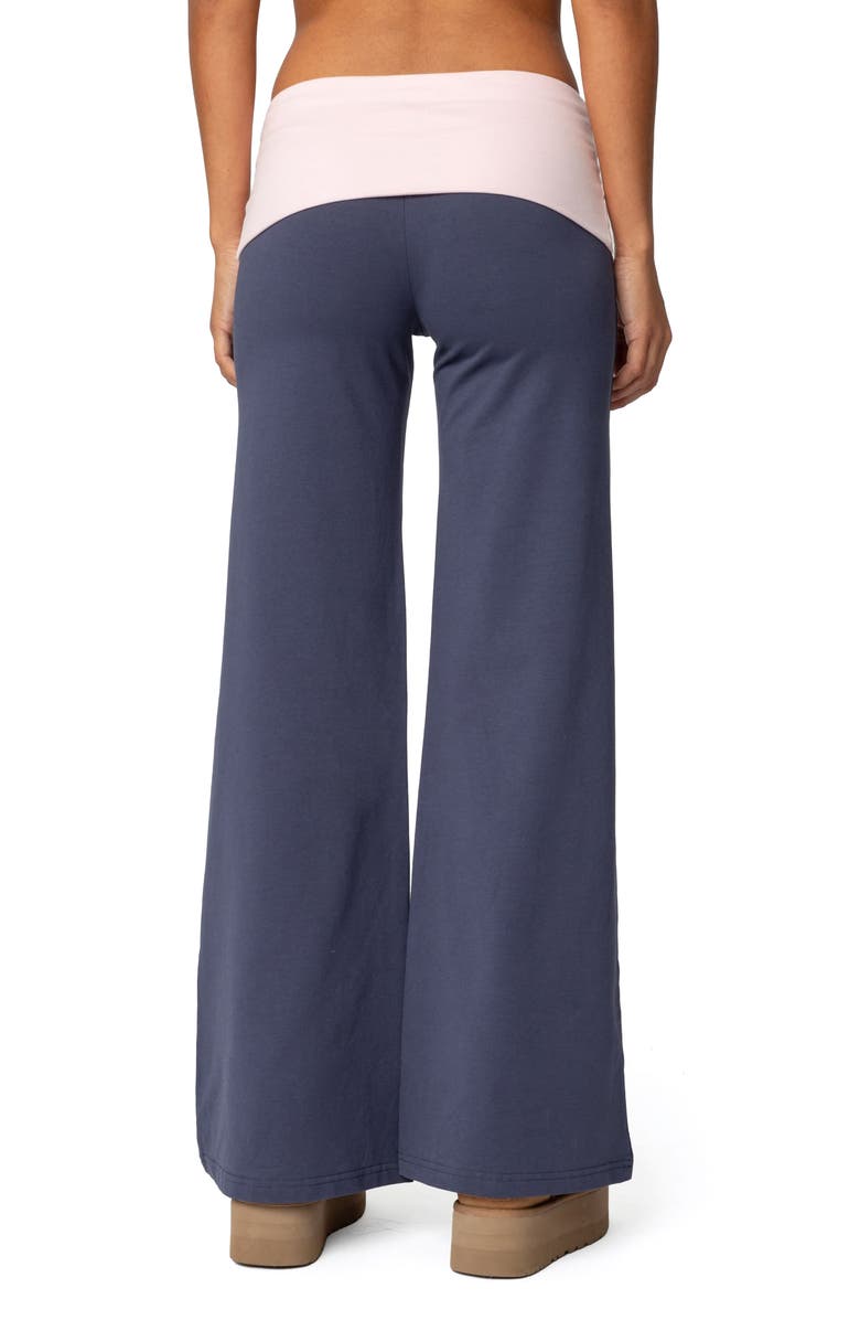 EDIKTED Foldover Contrast Wide Leg Pants, Alternate, color, Navy