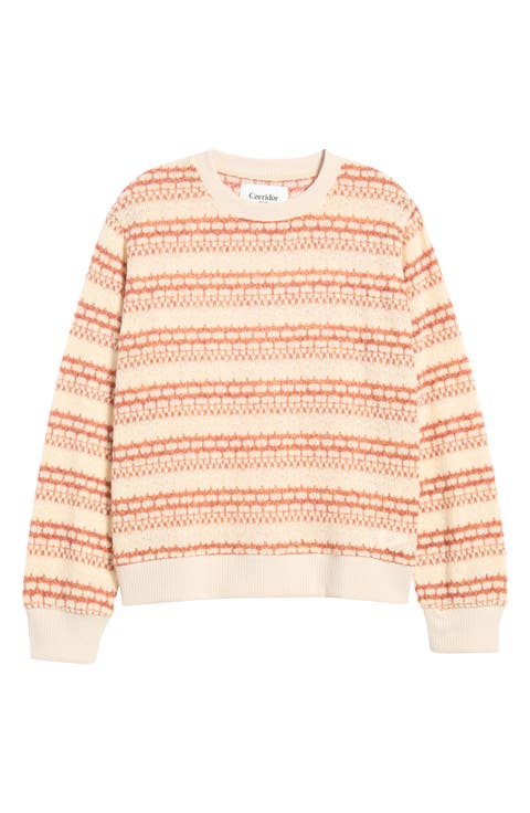 Pointelle Striped Crewneck Sweater