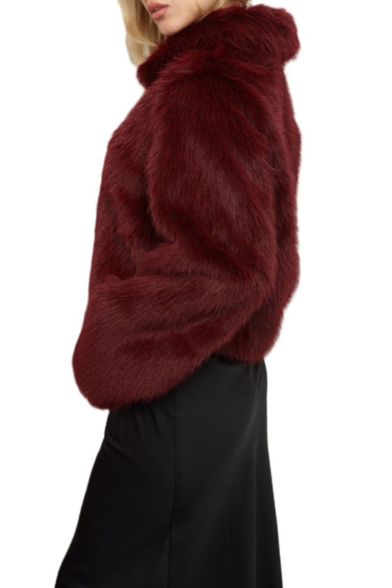 Faux Fur Shirt Jacket, Alternate, color, BURGUNDY
