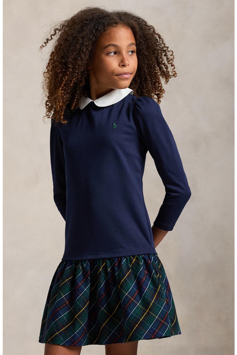 Kids' Long Sleeve Ponte Roma Dress, Alternate, color, NAVY