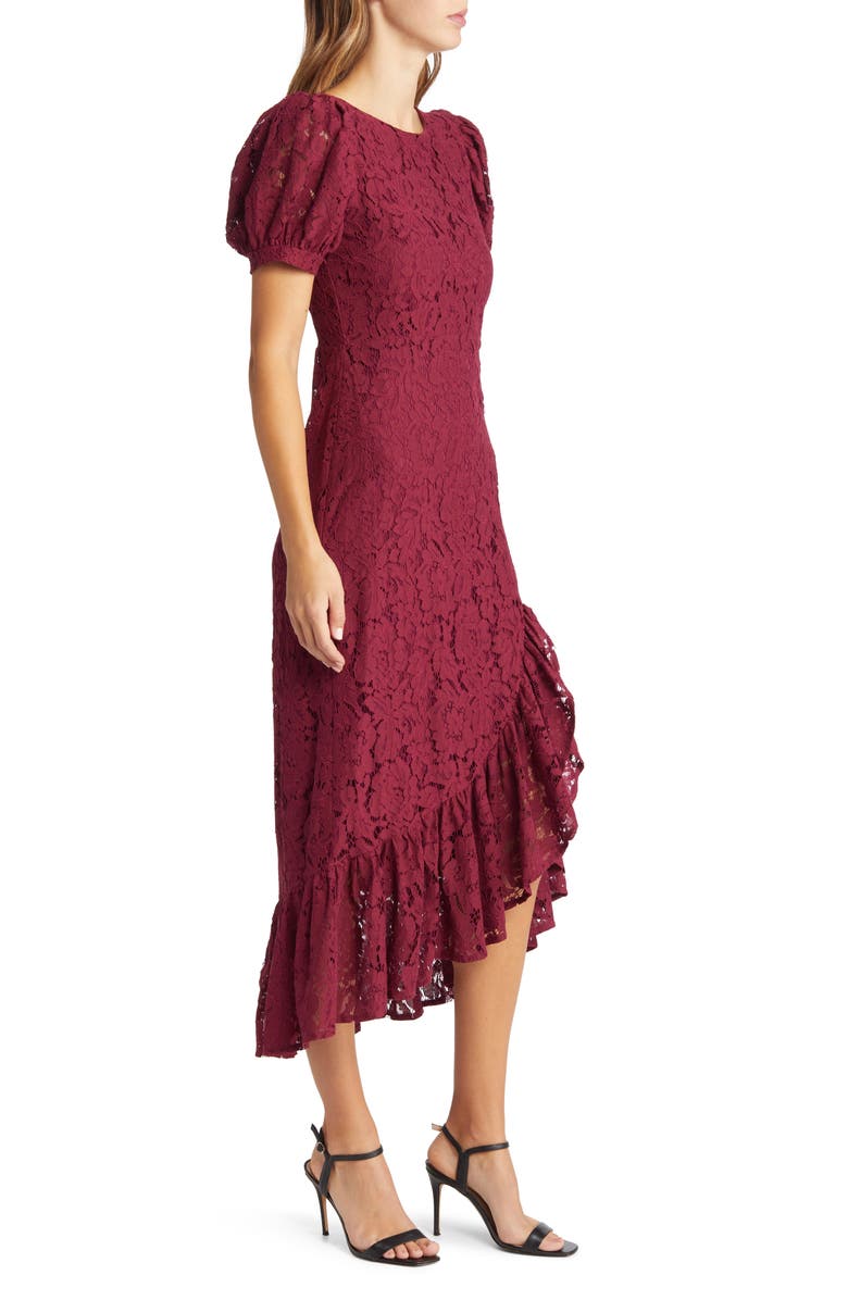 MELLODAY Ruffle Puff Sleeve Lace Midi Dress, Alternate, color,