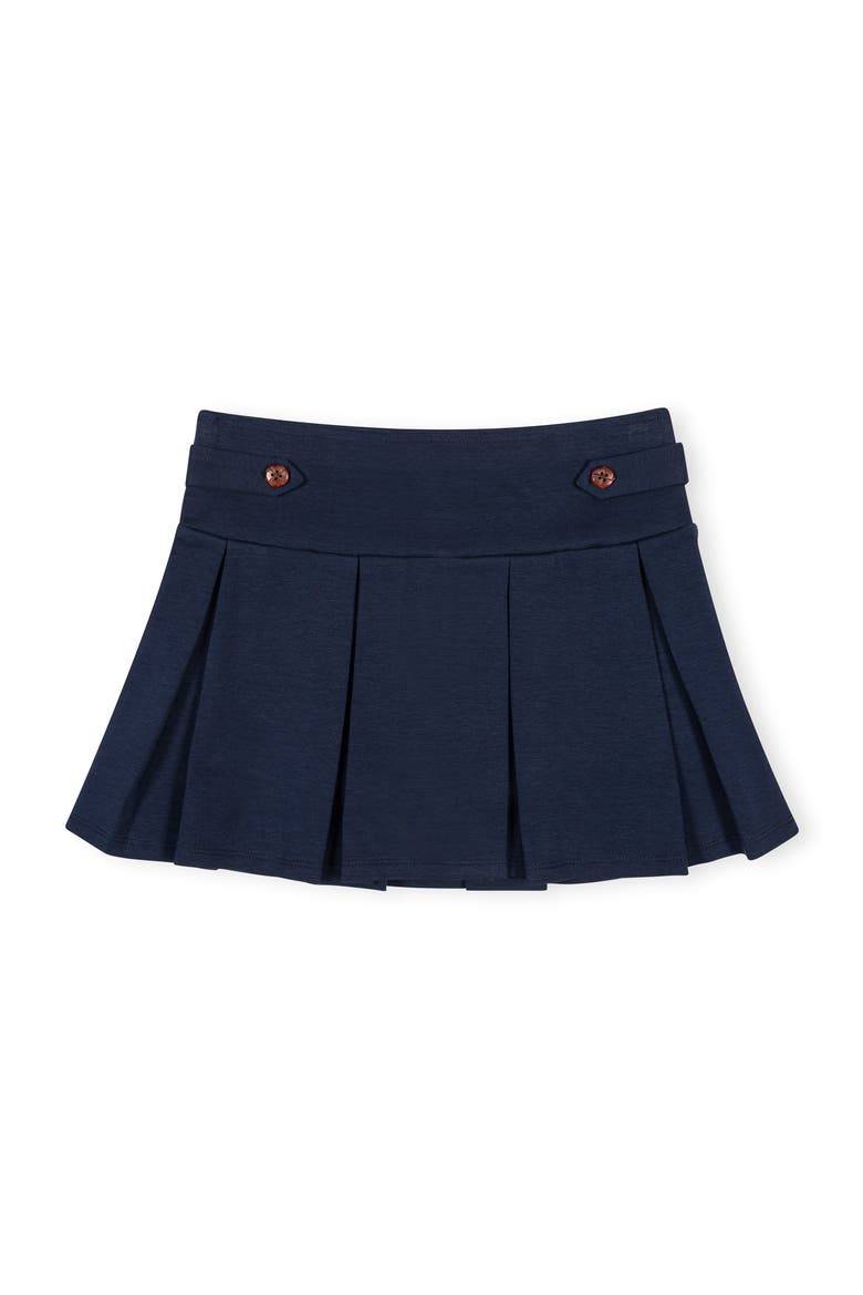 Kids' Ponte Pleated Button Tab Skort, Main, color, Navy