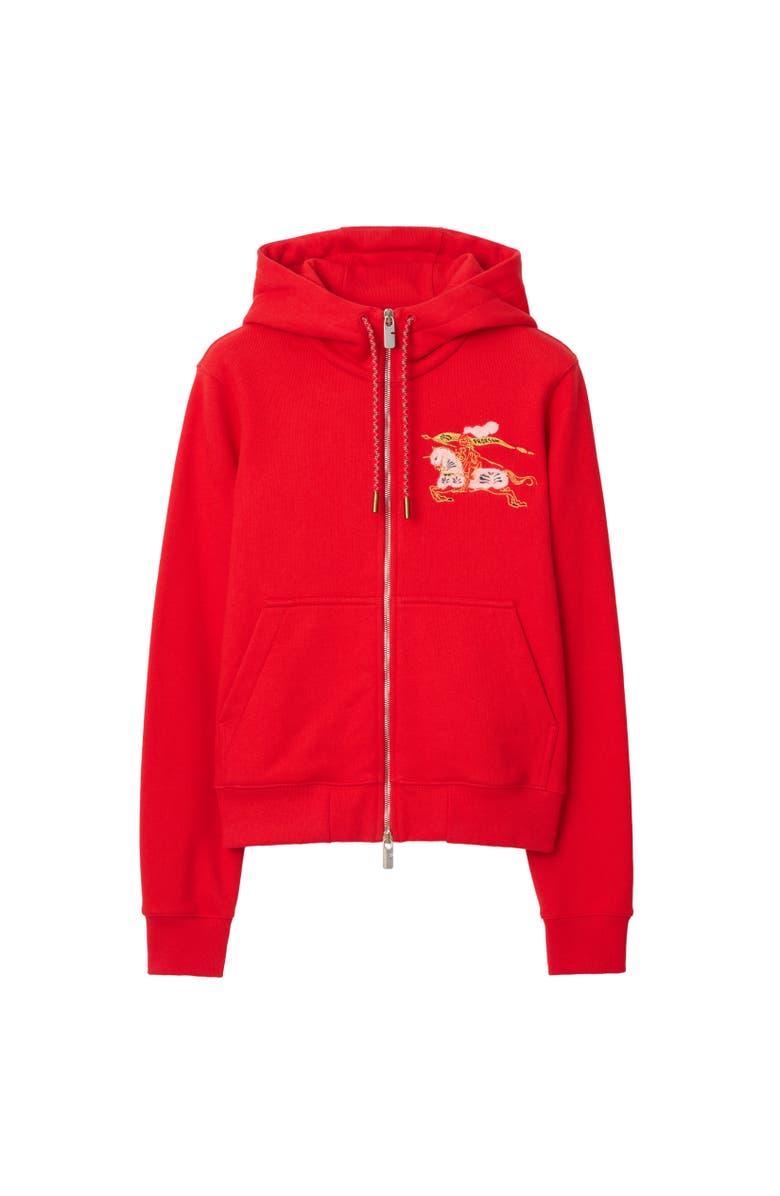 Burberry Cotton Zip Hoodie, Alternate, color, Crayon Red