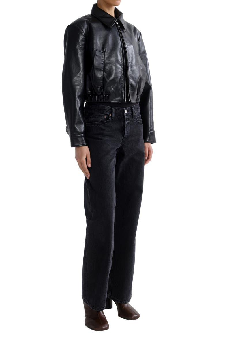 Nahla Cropped Recycled Leather Blend Jacket, Alternate, color, DETOX BLACK