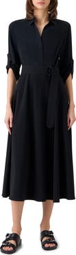 Akris punto Belted Laser Cut Crepe Midi Shirtdress