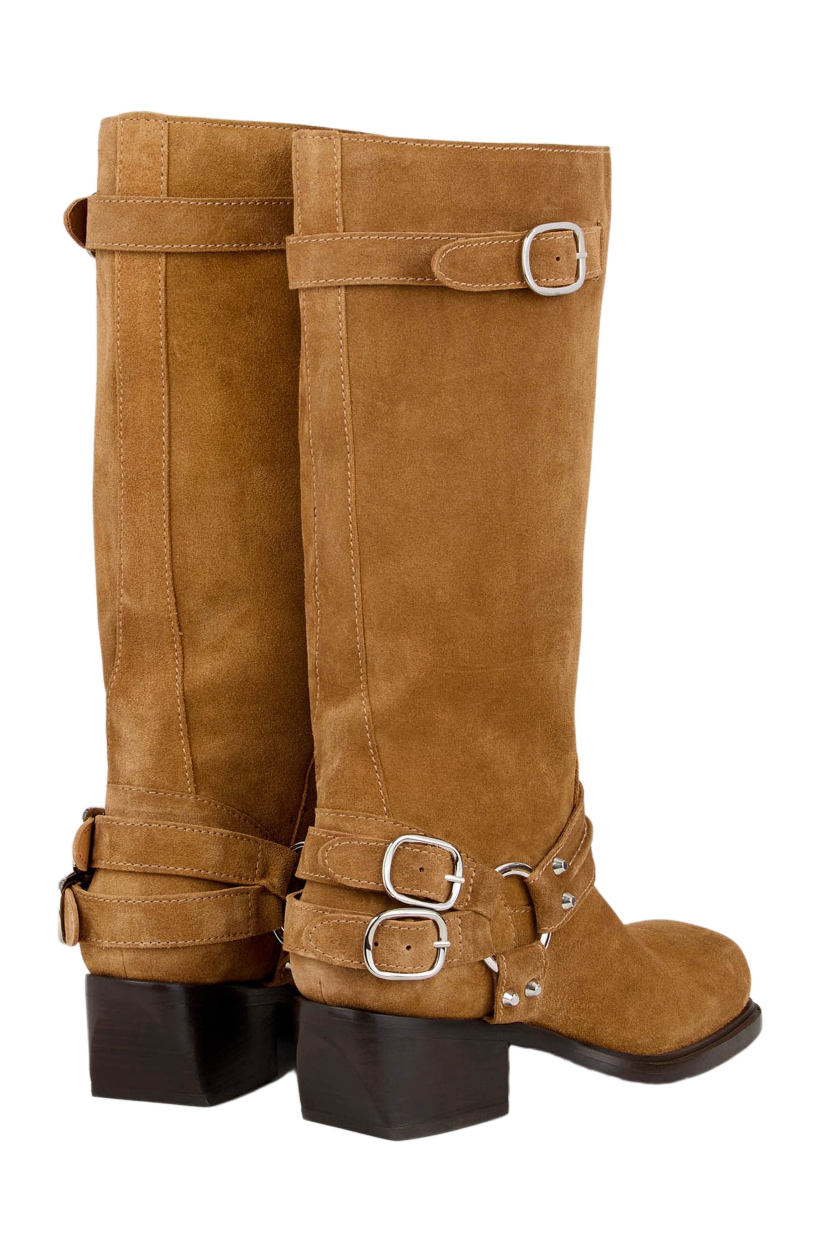 SANDRO Leather buckle boots, Alternate, color, Camel