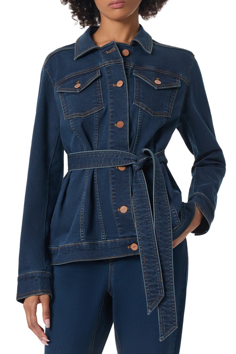 Belted Denim Knit Trucker Jacket, Main, color, WEST POINT WASH