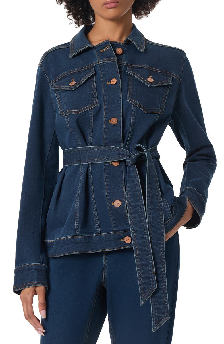 Jones New York Belted Denim Knit Trucker Jacket, Main, color,