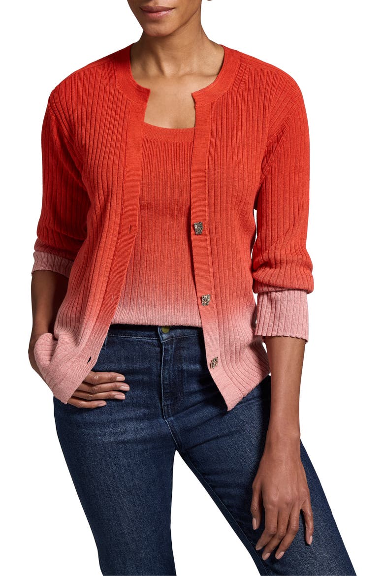 Ombrè Rib Cardigan, Main, color, PINK MULTI