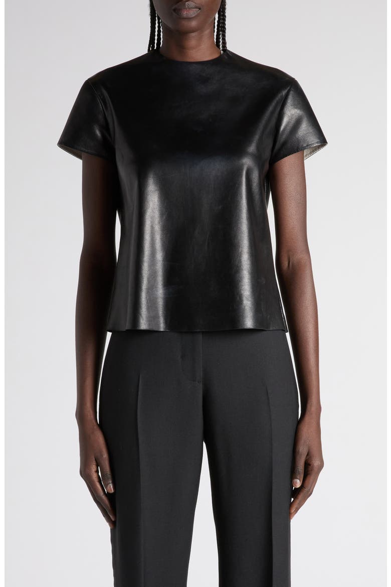Leather T-Shirt, Main, color, BLACK
