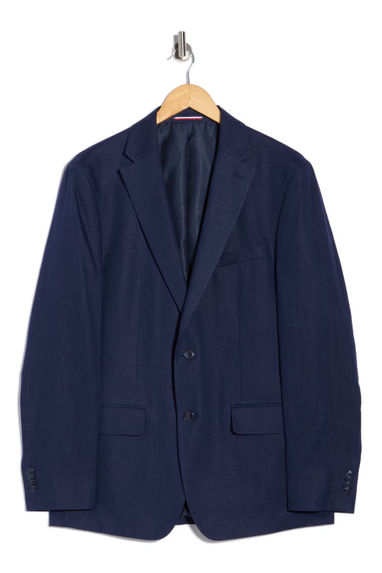 Two Button Notch Lapel Woven Linen Sport Coat, Alternate, color, NAVY PLAIN