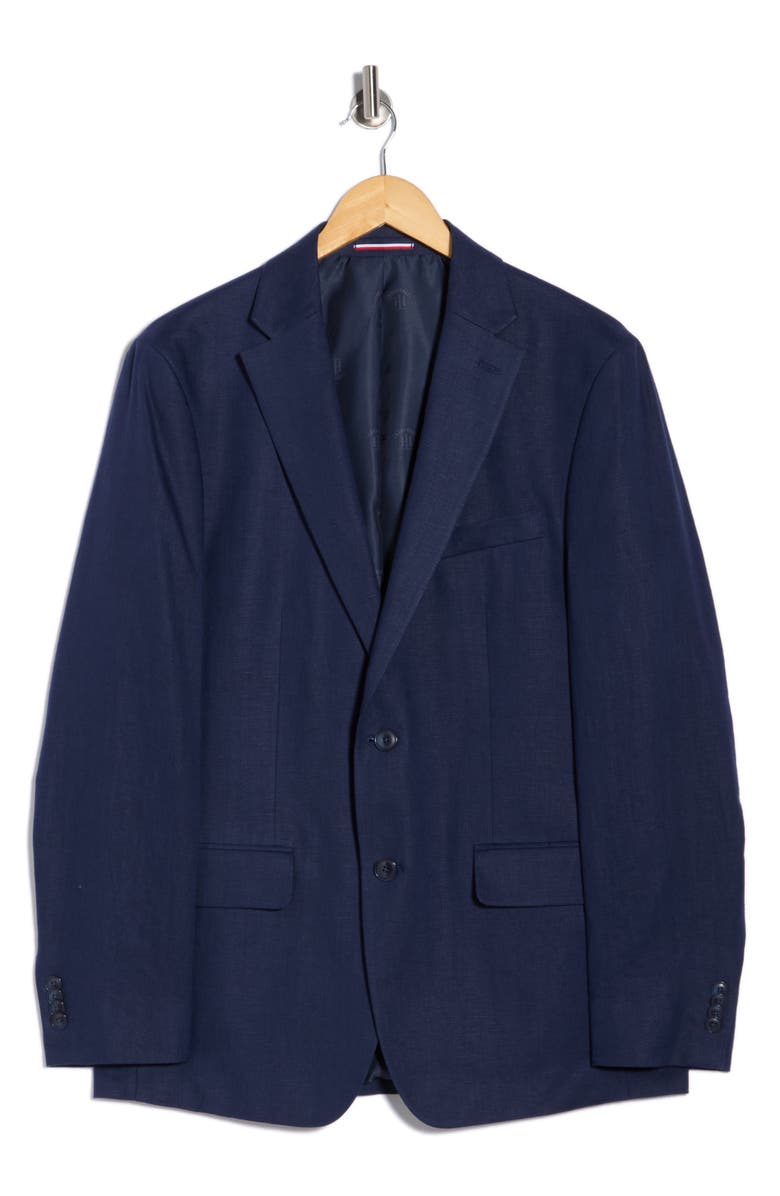 Tommy Hilfiger Two Button Notch Lapel Woven Linen Sport Coat, Alternate, color, Navy Plain