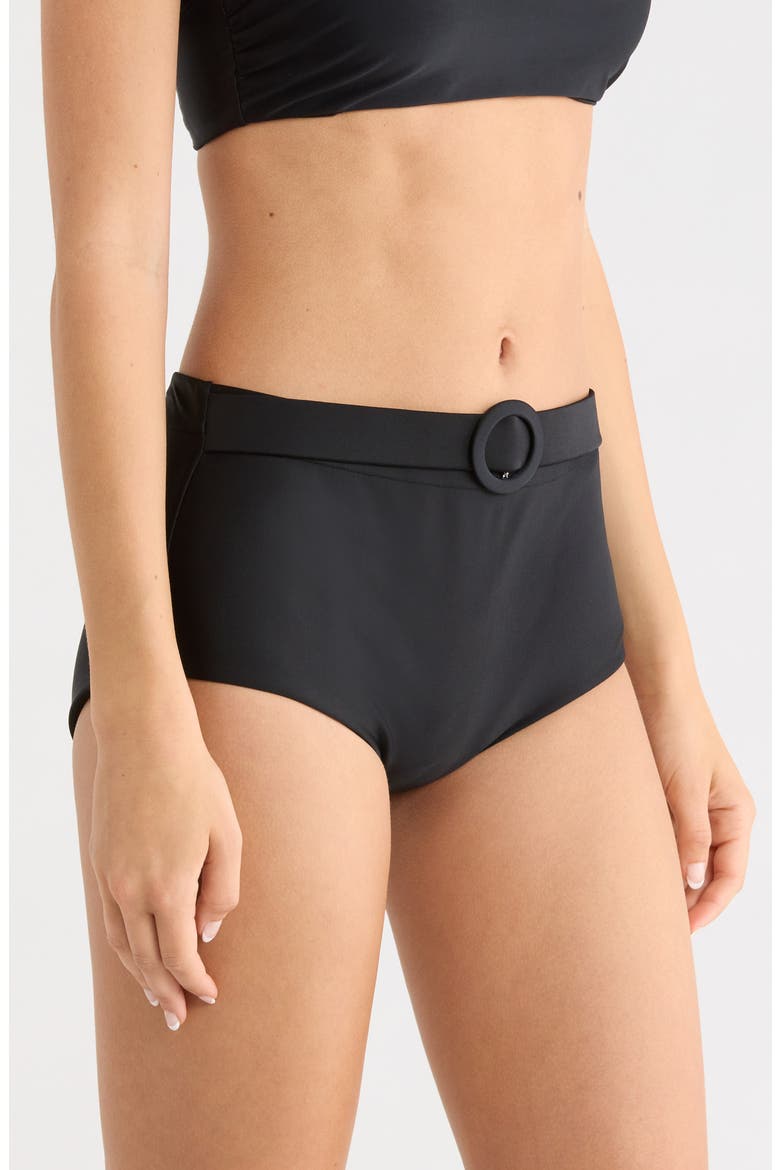 Danica Belted Hipster Bikini Bottoms, Alternate, color, BLACK
