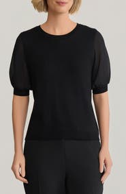 KASPER Ruffle Puff Sleeve Chiffon & Jersey Sweater