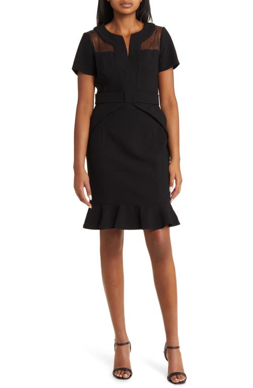 Shani Flounce Hem Crepe Dress in Black