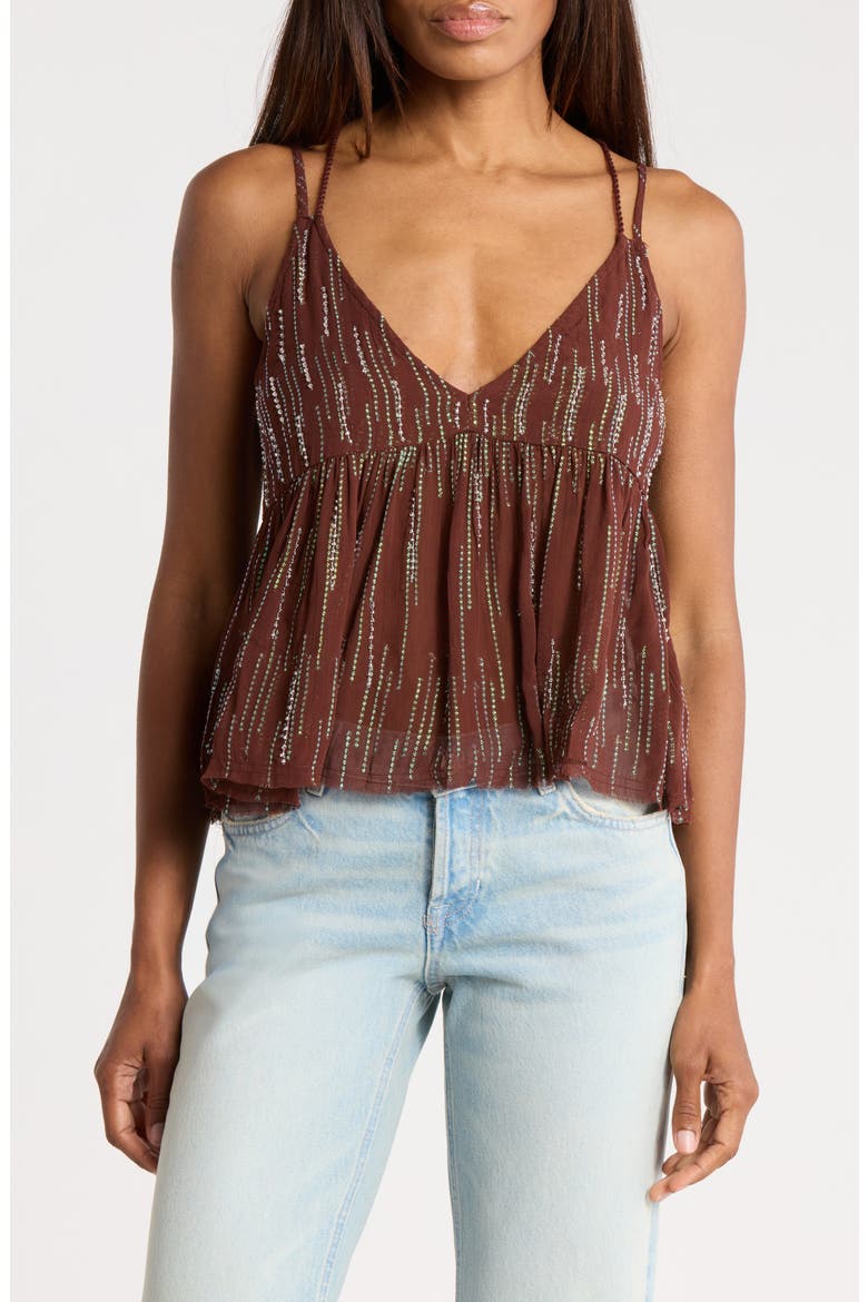 Ariel Beaded Sheer Camisole, Alternate, color, WARM CHOCOLATE